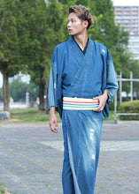 將圖片載入圖庫檢視器 Men's Crush Damaged Denim Unlined Kimono with Pockets Navy: Japanese Traditional Clothes