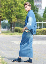 將圖片載入圖庫檢視器 Men's Crush Damaged Denim Unlined Kimono with Pockets Navy: Japanese Traditional Clothes