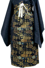画像をギャラリービューアに読み込む, Boy's Polyester Hakama Set 7 Items  for Japanese Traditional Kimono - Dark Navy Flower Turtle Shell