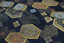 画像をギャラリービューアに読み込む, Boy's Polyester Hakama Set 7 Items  for Japanese Traditional Kimono - Dark Navy Flower Turtle Shell