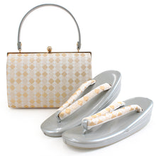 將圖片載入圖庫檢視器 Formal Bag Zori Set: for Japanese Traditional Clothes - Beige White Gold Diagonal Lattice