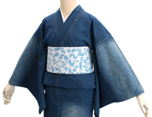 將圖片載入圖庫檢視器 Women's Unlined Denim Kimono Blue with Stitches: Japanese Traditional Clothes