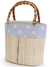 將圖片載入圖庫檢視器 Basket Bag Rattan Handle - Beige Blue Striped Dot