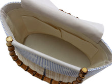 將圖片載入圖庫檢視器 Basket Bag Rattan Handle - Beige Blue Striped Dot