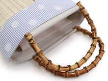 將圖片載入圖庫檢視器 Basket Bag Rattan Handle - Beige Blue Striped Dot