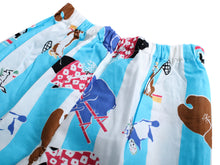画像をギャラリービューアに読み込む, Kid's Cotton Jinbei - Light Blue Stripe Animals 90cm