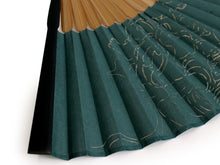 將圖片載入圖庫檢視器 Men's Washi Papercut Art Sensu :Japanese Traditional Folding Fan and Fan Bag 2-Piece Set - Dark Green Fuujin Raijin