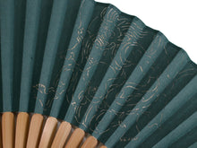 將圖片載入圖庫檢視器 Men's Washi Papercut Art Sensu :Japanese Traditional Folding Fan and Fan Bag 2-Piece Set - Dark Green Fuujin Raijin