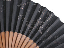 將圖片載入圖庫檢視器 Men's Japanese paper-cutting fan & fan bag 2-piece set silk back cutout gauze type black base dragon