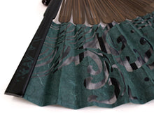 將圖片載入圖庫檢視器 Men's Washi Papercut Art Sensu :Japanese Traditional Folding Fan and  Fan Bag 2-Piece Set -  Deep Green Wave