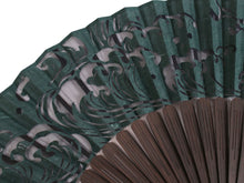 將圖片載入圖庫檢視器 Men's Washi Papercut Art Sensu :Japanese Traditional Folding Fan and  Fan Bag 2-Piece Set -  Deep Green Wave