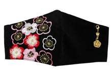 Load image into Gallery viewer, Black Color Embroidery 3D Face Mask With Mask Charm - 7 Design Choices