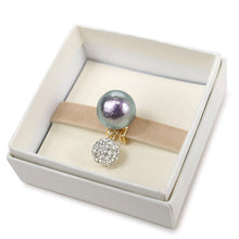 Load image into Gallery viewer, Obidome Cotton Pearl  for Japanese Traditional Kimono - Gray 14mm with Rhinestone