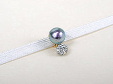 Load image into Gallery viewer, Obidome Cotton Pearl  for Japanese Traditional Kimono - Gray 14mm with Rhinestone