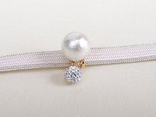 Load image into Gallery viewer, Obidome Cotton Pearl for Japanese Traditional Kimono -White with SWAROVSKI charm 14mm