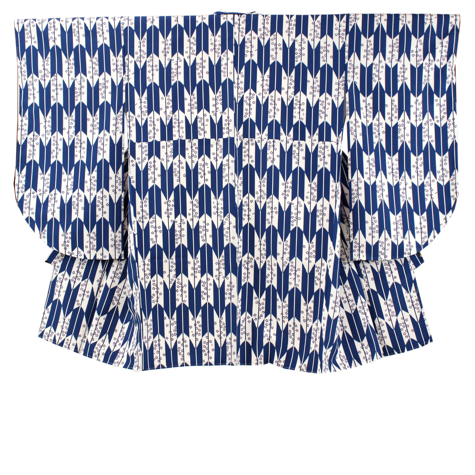 Polyester Washable Two-Shaku-Sode Kimono Blue, White, Arrow