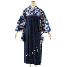 將圖片載入圖庫檢視器 Women's Polyester Washable Two-Shaku-Sleeve Kimono for Hakama, Short Length, Blue, White, Arrow Pattern, Sakura, Free Size: Japanese Traditional Clothes