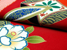 將圖片載入圖庫檢視器 Women's Polyester Washable Two-Shaku-Sleeve Kimono for Hakama: Japanese Traditional Clothes - Red Camellia Cloisonne
