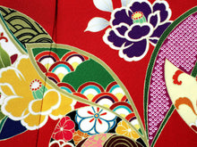 將圖片載入圖庫檢視器 Women's Polyester Washable Two-Shaku-Sleeve Kimono for Hakama: Japanese Traditional Clothes - Red Camellia Cloisonne