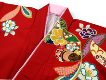 將圖片載入圖庫檢視器 Women's Polyester Washable Two-Shaku-Sleeve Kimono for Hakama: Japanese Traditional Clothes - Red Camellia Cloisonne