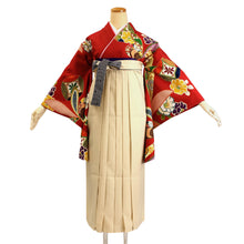 將圖片載入圖庫檢視器 Women's Polyester Washable Two-Shaku-Sleeve Kimono for Hakama: Japanese Traditional Clothes - Red Camellia Cloisonne