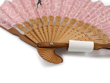 將圖片載入圖庫檢視器 Ladies Cotton Sensu :Japanese Traditional Folding Fan- pink Karakusa dog embroidery