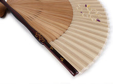 Load image into Gallery viewer, Ladies Cotton Silk Sensu :Japanese Traditional Folding Fan  & Fan Bag 2 Piece Set - beige arabesque pattern