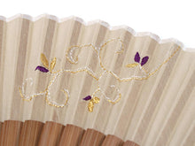 Load image into Gallery viewer, Ladies Cotton Silk Sensu :Japanese Traditional Folding Fan  & Fan Bag 2 Piece Set - beige arabesque pattern