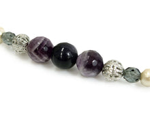 將圖片載入圖庫檢視器 Haori string natural stone Deep blue-purple blue goldstone, Light beige cotton pearl, Women