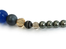 將圖片載入圖庫檢視器 Haori string natural stone Deep blue sky blue cat's eye, Matte gold cotton pearls, Women