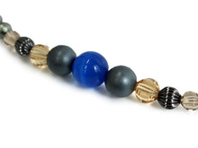 將圖片載入圖庫檢視器 Haori string natural stone Deep blue sky blue cat's eye, Matte gold cotton pearls, Women