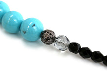 將圖片載入圖庫檢視器 Haori string natural stone Lighter blue turquoise, Gray and black Czech glass, Women
