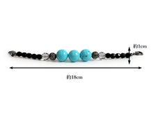 將圖片載入圖庫檢視器 Haori string natural stone Lighter blue turquoise, Gray and black Czech glass, Women