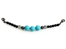 將圖片載入圖庫檢視器 Haori string natural stone Lighter blue turquoise, Gray and black Czech glass, Women
