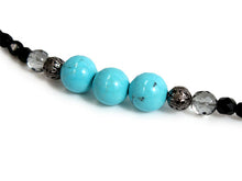 將圖片載入圖庫檢視器 Haori string natural stone Lighter blue turquoise, Gray and black Czech glass, Women
