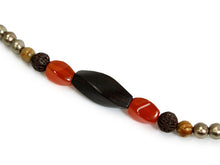 將圖片載入圖庫檢視器 Haori string natural stone Dark brown ebony, bronze cotton pearls, Women