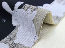 將圖片載入圖庫檢視器 Hanhaba-Obi, Reversible, Women, Dark navy, Beige, Earth and rabbits