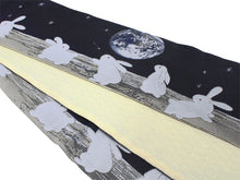 將圖片載入圖庫檢視器 Hanhaba-Obi, Reversible, Women, Dark navy, Beige, Earth and rabbits