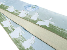 將圖片載入圖庫檢視器 Hanhaba-Obi, Reversible, Women, Light blue, Beige, Earth and rabbits