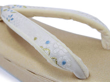 將圖片載入圖庫檢視器 Zori sandles and bag set, Women, White, Gold, flower pattern