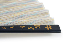 画像をギャラリービューアに読み込む, Sensu, Foldable fan, Fan bag, 2-piece set in paulownia box, Women, Light blue, Yellow, Light brown, Stripe