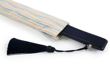 画像をギャラリービューアに読み込む, Sensu, Foldable fan, Fan bag, 2-piece set in paulownia box, Women, Light blue, Yellow, Light brown, Stripe