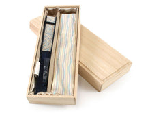 画像をギャラリービューアに読み込む, Sensu, Foldable fan, Fan bag, 2-piece set in paulownia box, Women, Light blue, Yellow, Light brown, Stripe