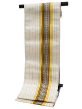 將圖片載入圖庫檢視器 Women's Silk HAKATA-ORI Nagoya Obi Belt With Tailoring - Beige, Yellow and Brown Stripe-