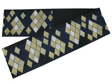 將圖片載入圖庫檢視器 Women's Tailored Washable Polyester Fukuro Obi Belt - Dark Brown, White and Blue Flower Pattern-