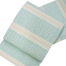 將圖片載入圖庫檢視器 Women's Tailored Washable Polyester Fukuro Obi Belt - Light Blue Green, Botanical Damask Pattern-