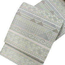 將圖片載入圖庫檢視器 Women's Tailored Washable Polyester Fukuro Obi Belt - Light Gray and Light Green, Geometric Patterns-