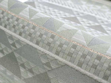 將圖片載入圖庫檢視器 Women's Tailored Washable Polyester Fukuro Obi Belt - Light Gray and Light Green, Geometric Patterns-
