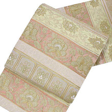將圖片載入圖庫檢視器 Women's Tailored Washable Polyester Fukuro Obi Belt - Light Pink and Light Beige, Flower and Arabesque Pattern-