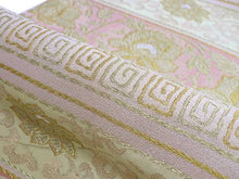 將圖片載入圖庫檢視器 Women's Tailored Washable Polyester Fukuro Obi Belt - Light Pink and Light Beige, Flower and Arabesque Pattern-